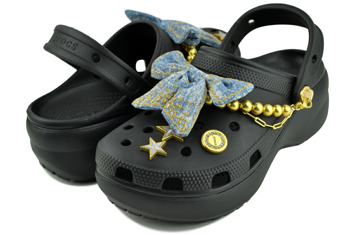 [最短即日発送!! & お得なクーポン!!] クロックス クラシック プラットフォーム デニム グリッツ クロッグ ブラック crocs CLASSIC PLATFORM DENIM GLITZ CLOG BLACK 213114-001