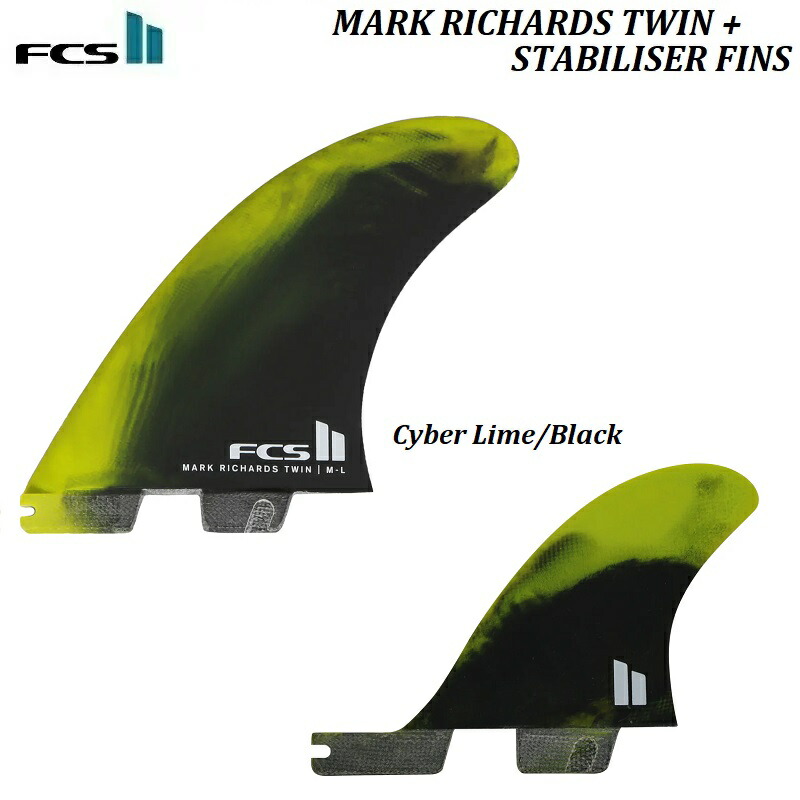 【正規品・キーホルダープレゼント】 FCS II FIN MR TWIN / THRUSTER SET CYBER LIME BLACK PC Tri Set M-L Mark Richard SHAPER エフシーエス 2 ツー エムアール マーク リチャーズ トライ フィン ツイン スタビライザー スラスター  サイバー ライム ブラック FCS2