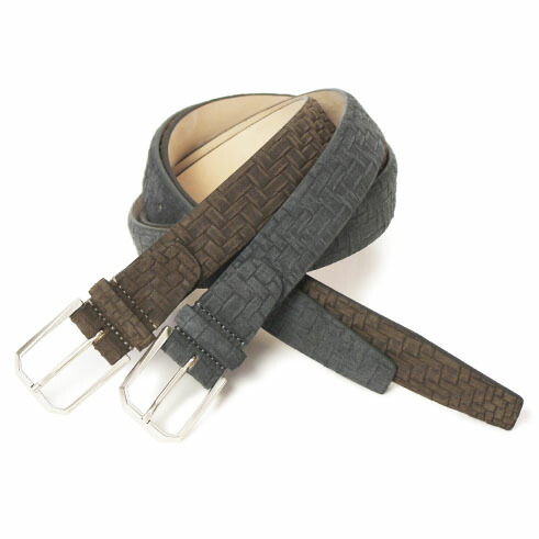 ルッチカーレ 目あたらしい / luccicare original BELT / イントレチャート 型押し スエードクロス なめし革 胴締め【青色薄墨色/赤銅色】