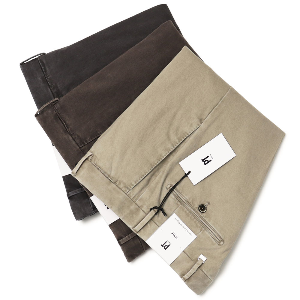 PT TORINO / ピーティー トリノ / スーパースリム フィット / SUPER SLIM FIT / ノープリーツ スラックス / 2PLYコットンギャバ / ストレッチチノ / ガーメントダイ（製品染め） 【CODL01Z00CL1-TU99】【0060.グレージュ / 0170.ブラウン / 0255.グレー】【SALE 20】 27,491円