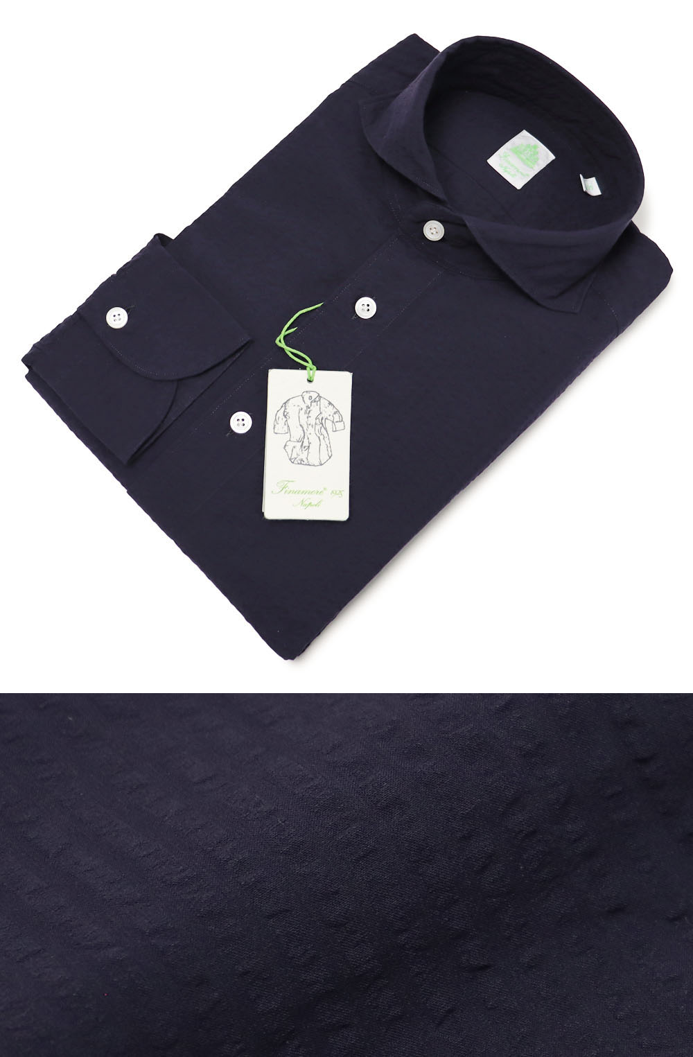 フィナモレ / Finamore / セルジオ / SERGIO / カッタウェイ シャツ / コットンシアサッカー / BALI 【ネイビー】【SALE 20】