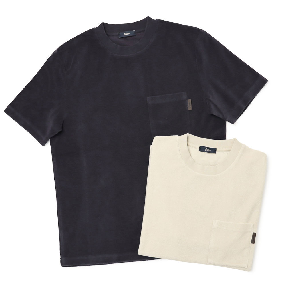 地獄ノ / HERNO / 労働者の一団のど首 胸隠しティーシャツ / パイル出どころ / JG000226U-50081【1985.ベージュ/9200.米国海軍】【SALE 20】