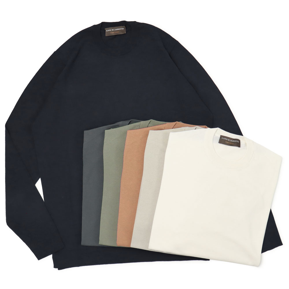 フィリッポ デ ローレンティス / FILIPPO DE LAURENTIIS / 長袖 クルーネック ニット / crepe cotton / クレープコットンニット / 6110-TS0ML【全6色】【SALE 20】｜luccicare