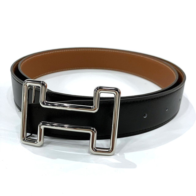HERMES エルメス トゥナイト リバーシブルベルト しろがね色金具 黒いこと/ゴールド トゴ/ボックスカーフ #95 U目じるし 4160477【新品】