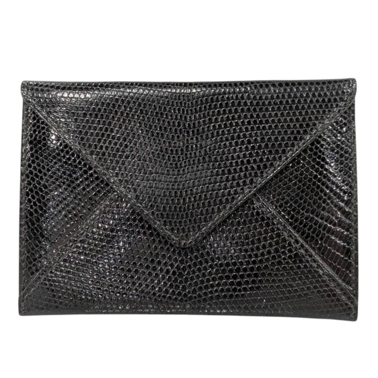 HERMES エルメス エンヴェロープ MM リザード ブラック 黒 レターカードケース カード入れ □R刻印 【JSB_0000020240226】【中古】