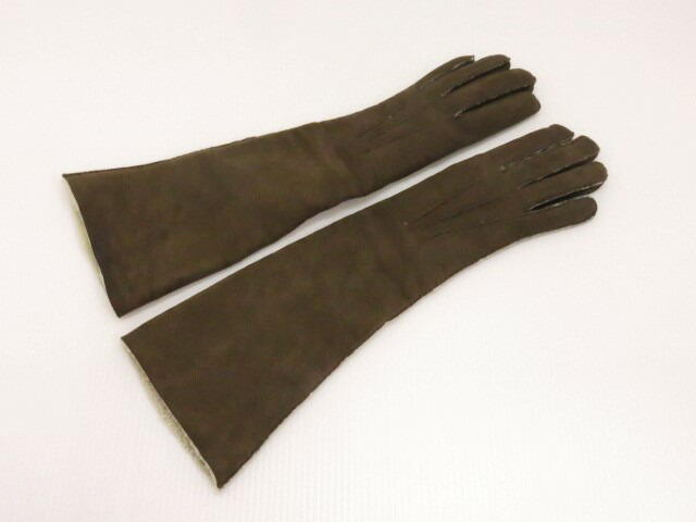 レディース 手袋 ムートングローブ ブラウン系 長さ約40cm ブランド表記無し Yr 今季一番
