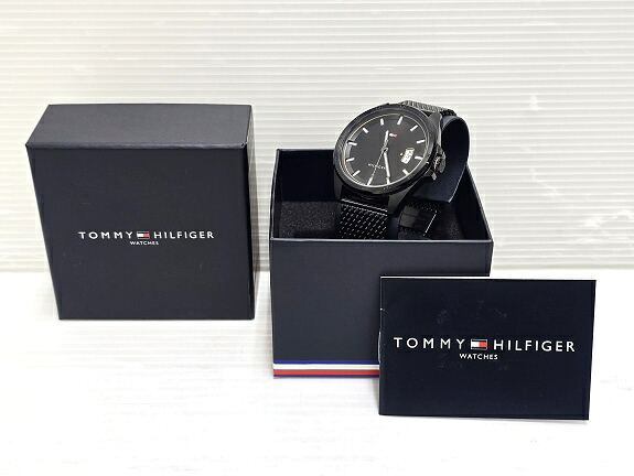 【中古品】 トミーヒルフィガー TOMMY HILFIGER 腕時計 メンズ メッシュ ブラック 1791913 箱あり 〇YR-18373〇
