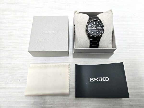 【中古品】 セイコー ファイブ SEIKO 5 腕時計 自動巻き 黒い稲妻 シースルーバック ブラック 〇YR-19763〇