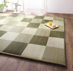 自然素材ラグ 厚みが選べる3タイプ 純国産ブロック柄い草ラグ ウレタン6mm 261×352cm|ルフト