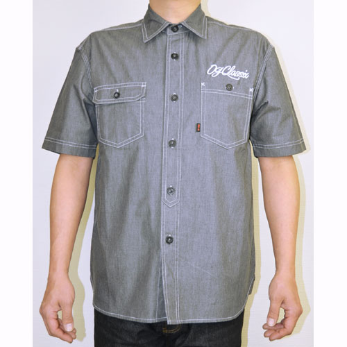 SHORT TOP CHAMBRAY TWILL SHIRTS【OG CLASSIX】【オージークラシックス】【半袖ボタンシャツ】【シャンブレーシャツ】【ツイル】【刺繍】｜LUCIANO GARAGE