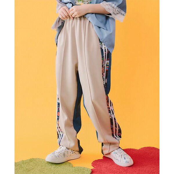 ＼店内、マラソンSALE開催中／ [全品送料無料] スカラー ScoLar 162646 ジャージ&times;デニムライン入りパンツワイドパンツ イージーパンツ 異素材切替 デニム ジャージ ウエストゴム ドロスト ゆったり ストレッチ スポーティ おしゃれ レディース｜LUCIDA