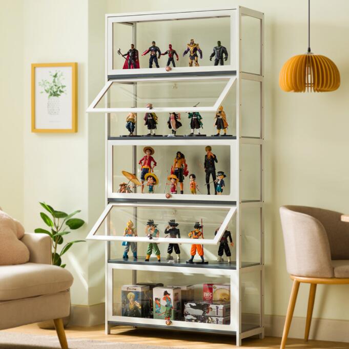 アクリル コレクションケース 上下スライド式扉 竹製 4層/5層 大型 ロータイプ フィギュアコレクション棚 ガラスケース 収納 完全密封 大容量 透明 フレーム 耐荷重抜群 透明展示ケース 組み立て式 転倒防止 ディスプレイ|ルシールワーク