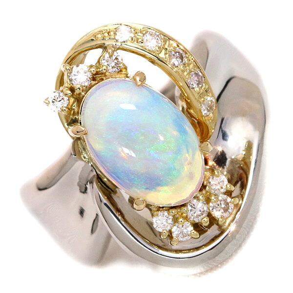 【最大30％OFF＆店内ポイント2倍中】クリスタル オパール リング/指輪 プラチナ PT900/18金イエローゴールド K18 雄大なデザイン たっぷりどっしり！ /多彩(マルチ)/【中古】/届5/送料無料/1点もの｜LuckJewel　ラックジュエル