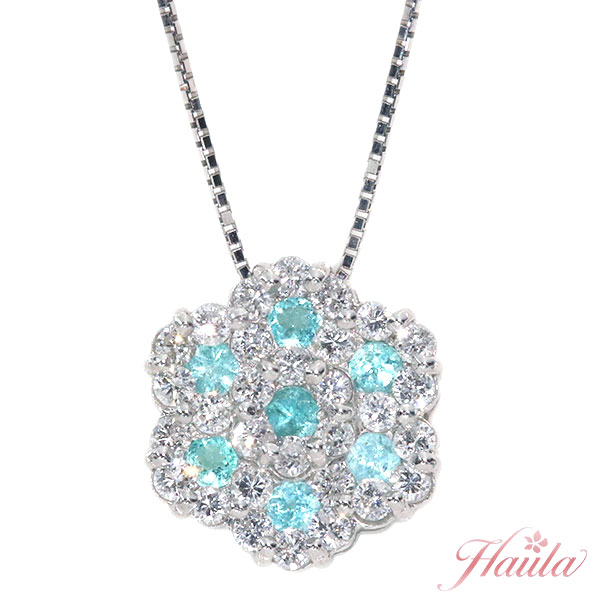 【最大30%OFF&店内ポイント2倍中】パライバトルマリン ネックレス 0.37カラット プラチナ PT900/PT850 大振りフラワー 確かなネオン /青(ブルー)/セレクトブランド・新品/届10/|LuckJewel ラックジュエル