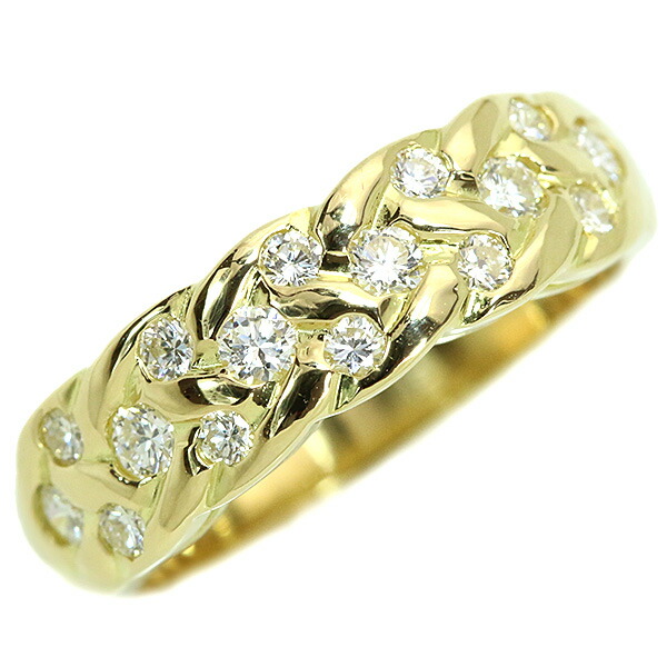 【最大30％OFF＆店内ポイント2倍中】ダイヤモンド リング/指輪 0.450カラット 18金イエローゴールド K18 交差するラインに煌めくダイヤ /白・透明(ホワイト)/【中古】/届5/1点もの｜LuckJewel　ラックジュエル