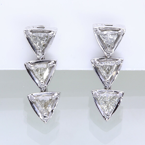 【最大30％OFF＆店内ポイント2倍中】ダイヤモンド ピアス 0.50カラット トリリアントカット 三角形のダイヤが並ぶ個性 プラチナ900 PT900 縦ライン イヤリング加工可/白・透明(ホワイト)/セレクションジュエリー・新品/届10/1点もの｜LuckJewel　ラックジュエル