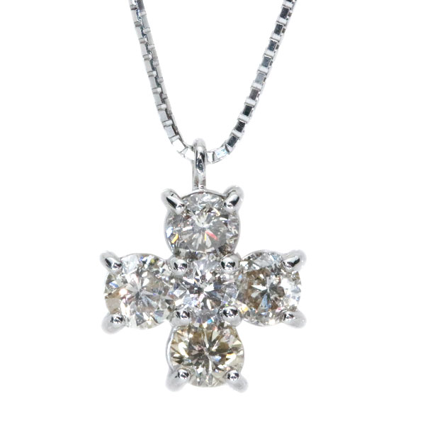 【最大30％OFF＆店内ポイント2倍中】ダイヤモンド ネックレス 1.0カラット プラチナ PT900/PT850 ５石 大粒ダイヤ クローバーデザイン プチ /白・透明(ホワイト)/セレクションジュエリー・新品/届10/1点もの｜LuckJewel　ラックジュエル