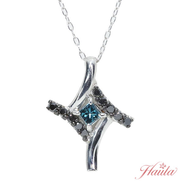 【最大30％OFF＆店内ポイント2倍中】ブルーダイヤモンド（トリーテッド） ネックレス 0.150カラット 18金ホワイトゴールド K18WG クロスデザイン 濃厚ブルーカラー /青(ブルー)/セレクトブランド・新品/届10/1点もの｜LuckJewel　ラックジュエル