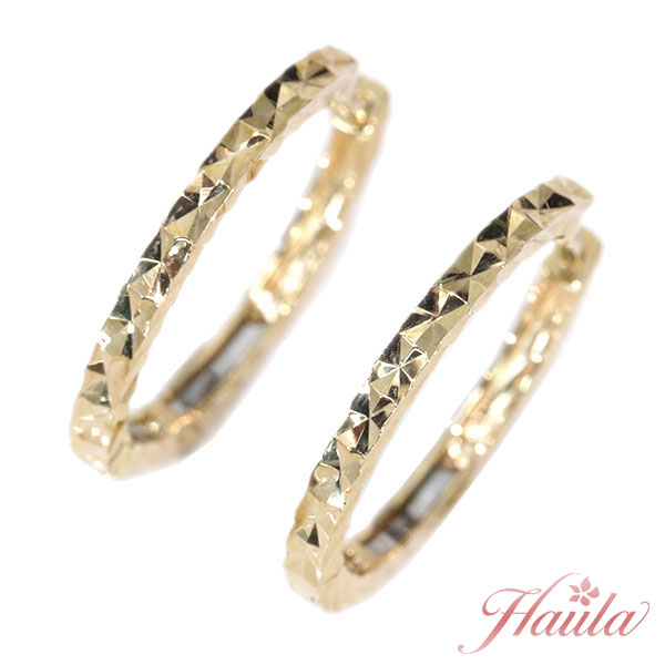 【最大30％OFF＆店内ポイント2倍中】地金 ピアス 18金イエローゴールド K18 フープデザイン キラキラカッティング サークル /黄(イエロー)/セレクトブランド・新品/届10/ラックジュエル luckjewel/1点もの｜LuckJewel　ラックジュエル