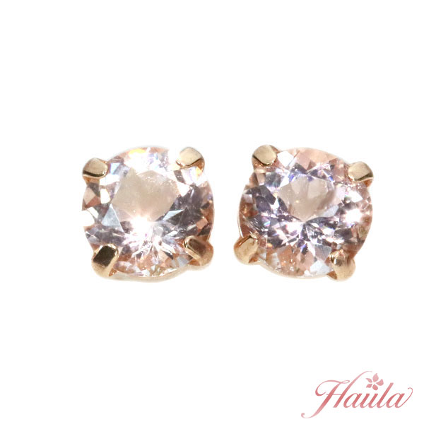 【最大30％OFF＆店内ポイント2倍中】モルガナイト ピアス/イヤリング 0.50カラット 18金ピンクゴールド K18PG 一粒 シンプルスタッド 4本爪 /桃(ピンク）/セレクトブランド・新品/届10/ラックジュエル luckjewel/1点もの｜LuckJewel　ラックジュエル