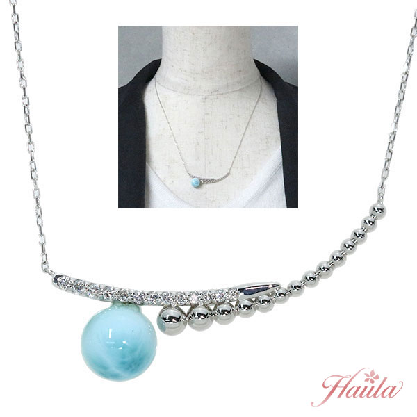 【最大30％OFF＆店内ポイント2倍中】ラリマー（ラリマール） ネックレス 直径8.27ミリ位 プラチナ PT900/PT850 U字・スマイルライン /青(ブルー)/セレクトブランド・新品/届10/ラックジュエル luckjewel/1点もの｜LuckJewel　ラックジュエル