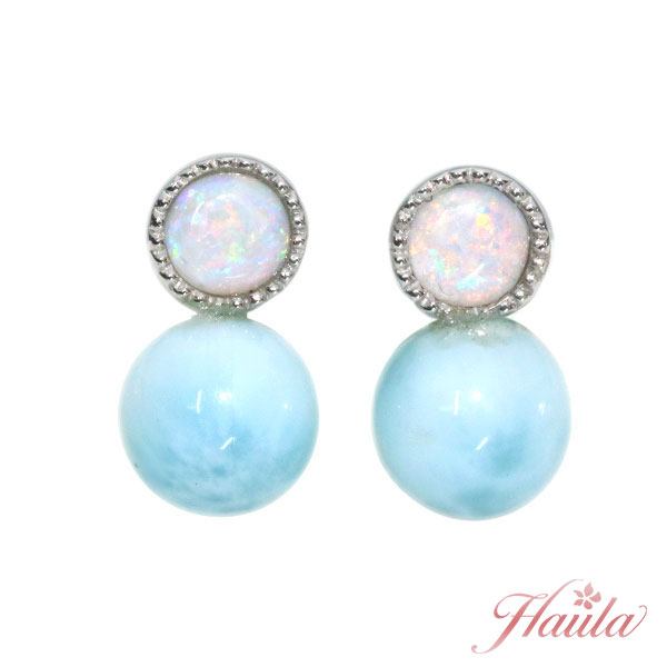 【クーポンで10％OFF】＆【P2倍】◆FASHION SPECIAL FAIR◆ラリマー（ラリマール） ピアス/イヤリング 直径6.1ミリ位 プラチナ900 PT900 稀少石 丸珠の水色×妖艶な色斑 /青(ブルー)/セレクトブランド・新品/届10/ラックジュエル luckjewel/1点もの 34,320円