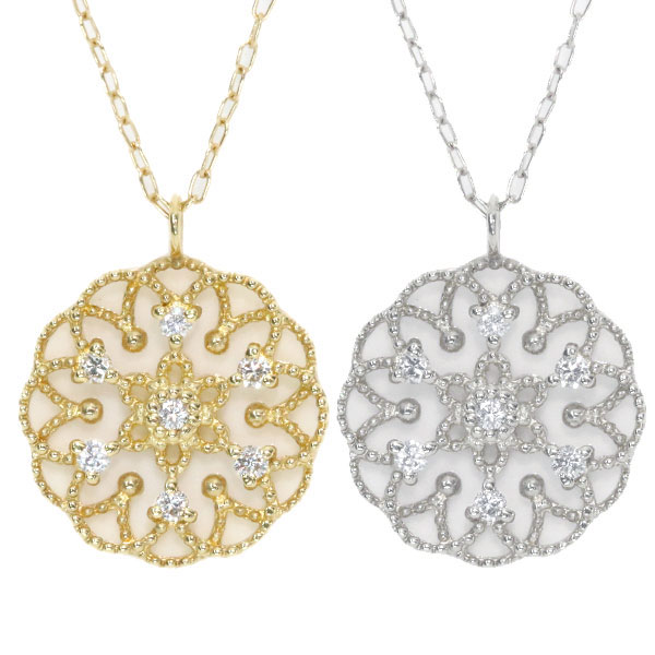 【即納在庫あり】ダイヤモンド 0.060カラット アンティーク調レースデザイン ネックレス K18 PTプラチナ PetitJewel /白・透明(ホワイト)/受注生産品・新品/届30/ ギフト｜LuckJewel　ラックジュエル