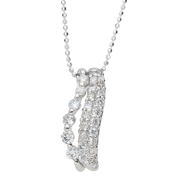 ◆スーパーディールDEAL 10％ポイント還元対象◆ダイヤモンド ネックレス 0.720カラット 18金ホワイトゴールド K18WG/K18WG 流れるような縦ライン /白・透明(ホワイト)/セレクションジュエリー・新品/届10/ラックジュエル luckjewel/1点もの