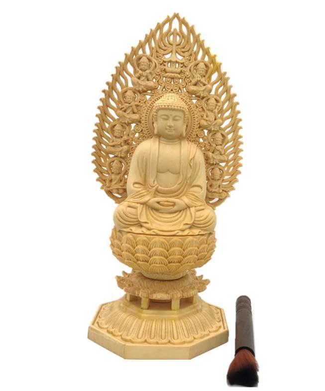 仏像 木彫り 阿弥陀佛 掃除用刷毛 セット