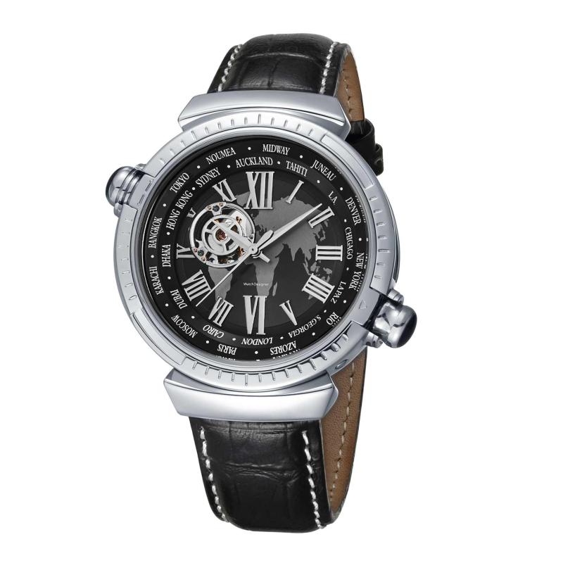 SURVAN WatchDesigner 自動巻き腕時計 メンズ レザーストラップ 機械式腕時計 防水 スケルトンウォッチ 自動巻き腕時計 メンズ (電池不要), シルバー, スケルトンウォッチ、機械式、自動巻き。