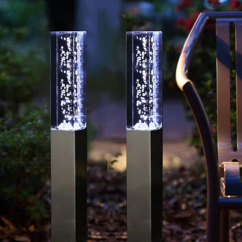 GWSOLAR 6cm角 アクリル スクェア スタイリッシュ ソーラーライト 高さ50cm 2個組 水玉浮ぶ透明感のある光り ホワイト色 自動点灯 自動消灯 IP65 配線不要 簡単設置 ネジ止め 挿し込み可 お庭 玄
