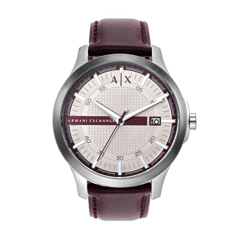 Armani Exchange 三針デイト レッドレザーウォッチ