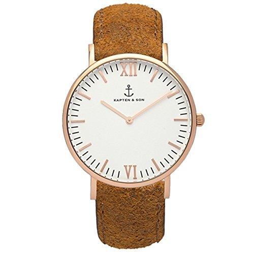 [旗がしら＆サン]KAPTEN＆SON メンズ 40粍 CAMPUS\u0026quot;BROWN VINTAGE LEATHER\u0026quot; 駱駝 ヴィンテージ なめし革 ローズゴールドケース 象牙色白いこと文字記号盤 sl07brrg40 ウオッチ [並