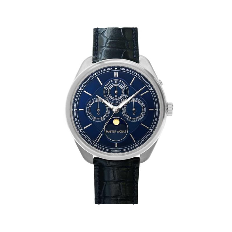[MASTER WORKS] マスターワークス masterworks 腕時計 Quattro 004 MW21SN-ACNVG8 腕時計 メンズ 日本製 クォーツ 40mm レザーベルト メンズウォッチ ムーンフェイズ 紺 ネイビー