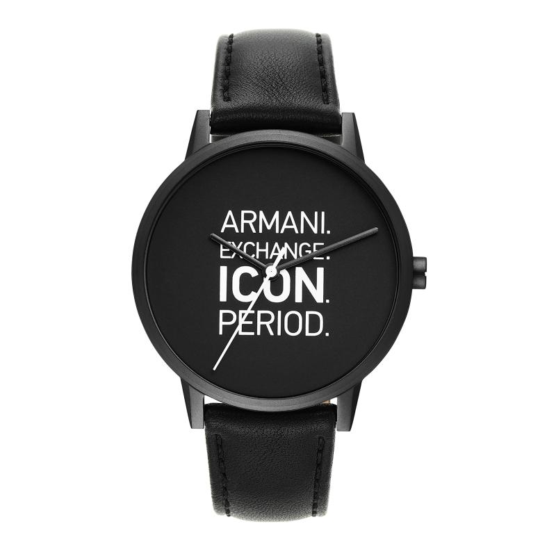 Armani Exchange 三針 ブラックレザーウォッチ