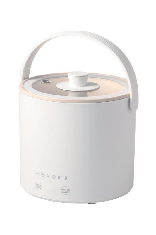 エレコム 保温調理鍋 コンパクト 800mL 【低温調理/蒸す/1合炊飯/煮る/煮込む/茹でる】 1台6役 タイマー機能 ガラス蓋付き 蒸し皿付き Hot a la Pot 卓上鍋 多機能調理なべ ケーブル長1.5m