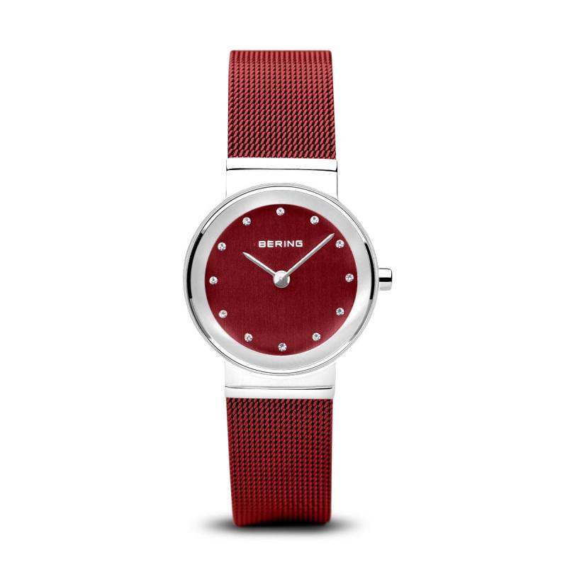 BERING(ベーリング) 腕時計 レディース アナログ クォーツ クラシック コレクション ウォッチ ステンレススチール ストラップ \u0026amp; サファイアクリスタル レッド メッシュベルト×シルバー 1012