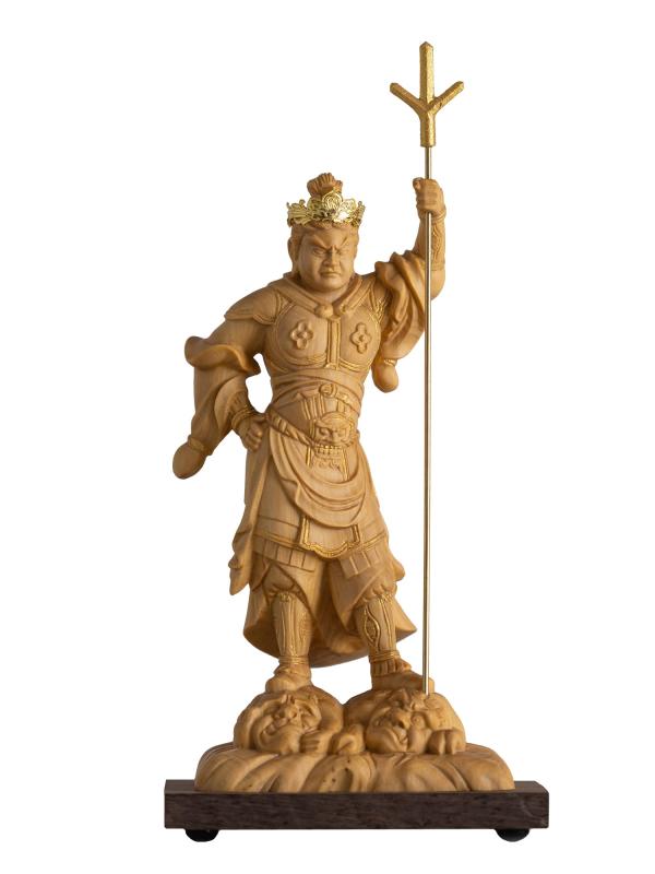 極小仏 泥足毘沙門天 13cm（木製：ツゲ 金泥仕上）＿多聞天 上杉謙信 仏像 フィギュア 木彫り 置物（GSBどろあしびしゃもんてん｜luck-luck
