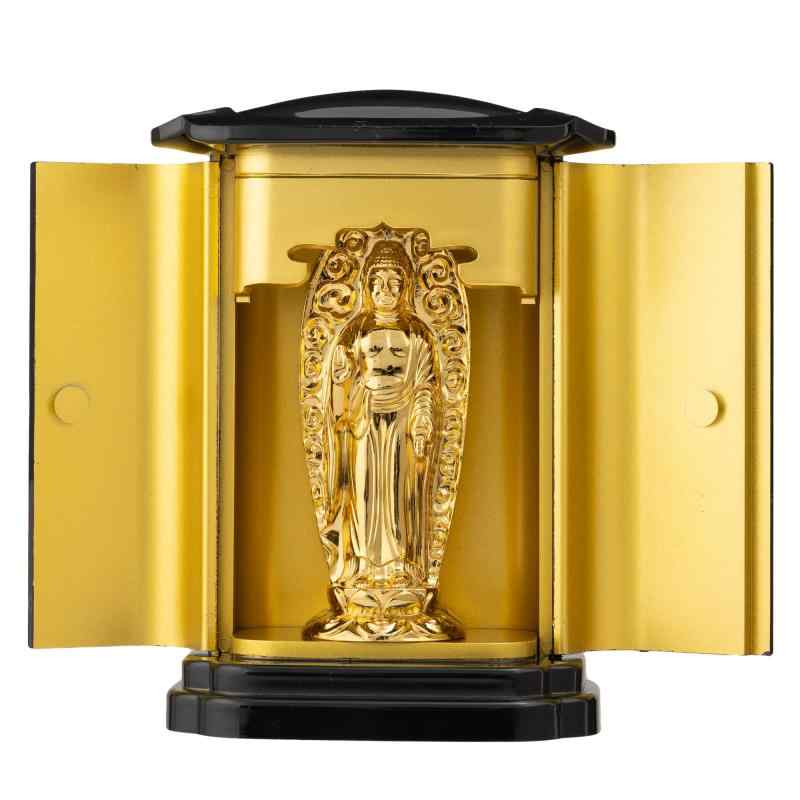 仏像 阿弥陀如来(純金メッキ) マイコン厨子入り口・入口 仏師：渡辺景秋 原本＿（戌・亥年出どころ）干支 十二支 防御すること本尊 丘陵銅器 (あみだにょらいpcZ