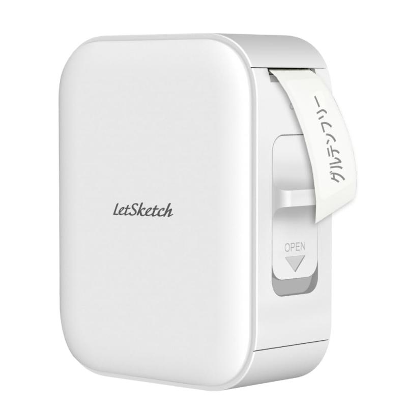 LetSketch mini ミニラベルプリンター モバイルプリンター サーマルプリンター 感熱式 bluetooth対応 スマホ対応 軽量 静音 バッテリー内蔵 ホワイト｜luck-luck