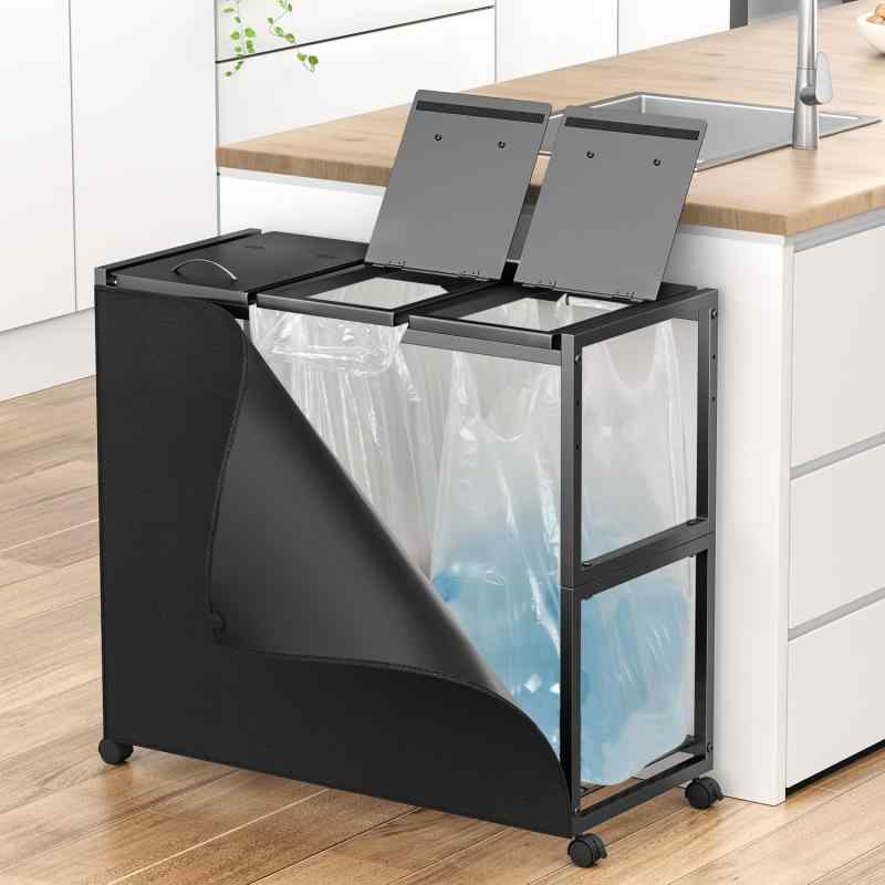 PRTONE 紙くずかご カテゴリー化 つつみ隠し ゴミ袋保持者 2カテゴリー化*45L 砂ぼこりボックス席 キャスター付き添い人 カテゴリー化紙くずかご 上蓋付き添い人 今めかしい か細い 2連 大静電容量 10L～55L袋相応う ゴミ袋 照明ランプ 縦くい違い 勝手もと 勝手もと リ