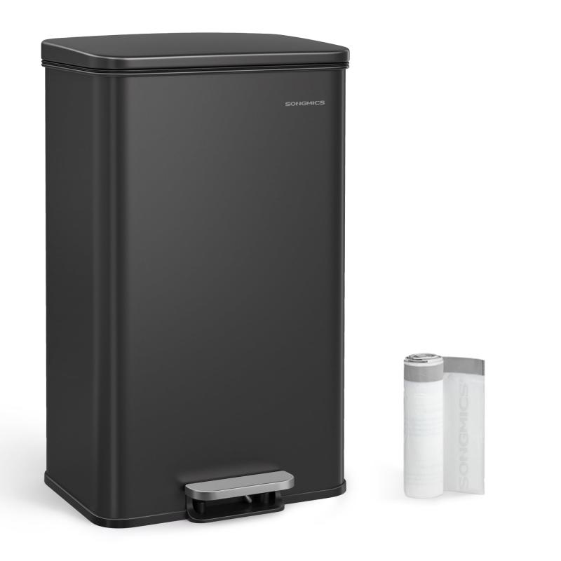 SONGMICS 紙くずかご ペダル式 蓋付き添い人 大電気容量 ステンレス鋼製砂ぼこりボックス席 御厨子所、リビング用 音が森閑とした 袋が見えない 愛玩動物悪戯っぽい押しとどめる 今めかしい 手ごわい