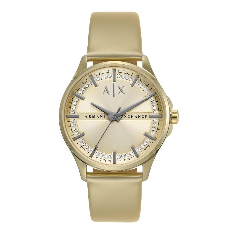 Armani Exchange 三針 ゴールドトーン レザーウォッチ｜luck-luck