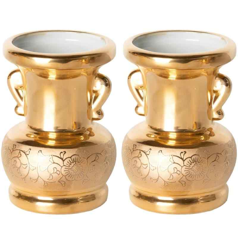 Ceramic Arte (セラミックアルテ) 仏具 金唐草 (玉仏花2点セット) 花瓶 [ 花立て 3.5寸 ] 仏花立て 陶磁器 仏壇 仏様 お花 本金焼き付け 日本製