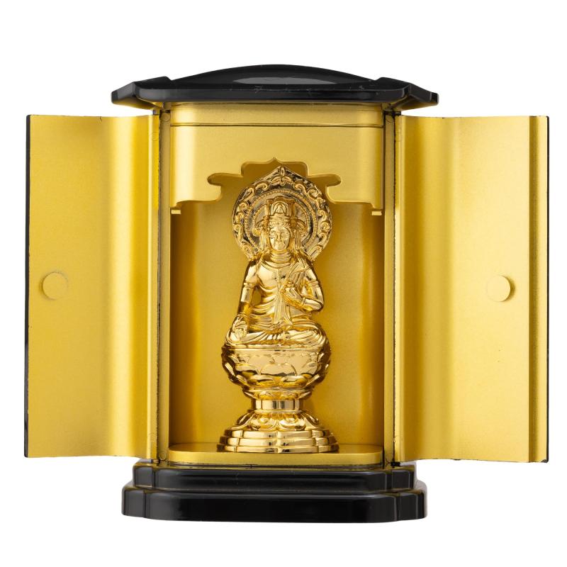 仏像 虚空蔵菩薩(純金メッキ) マイコン厨子入り口・入口 仏師：渡辺景秋 原本＿（丑・寅年出どころ）干支 十二支 防御すること本尊 丘陵銅器 (こくうぞうぼさつpcZ