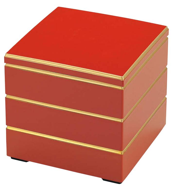 割烹漆器 若泉漆器 お重箱 7寸?校倉重 朱渕金（内黒）3段 H-158-5A