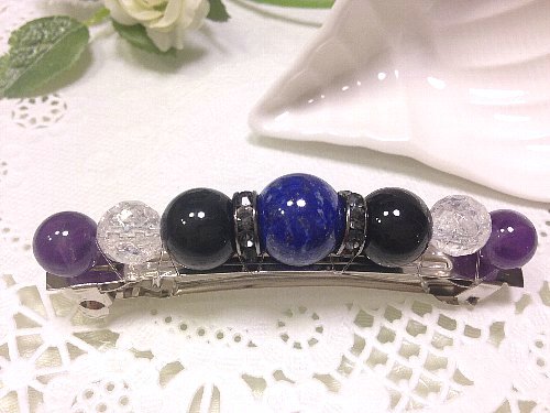 シュシュ  ヘアゴム  パワーストーン  オニキス×ラピスラズリ×クラック水晶 シュシュ ヘアゴム パワーストーン オニキス×ラピスラズリ×クラック