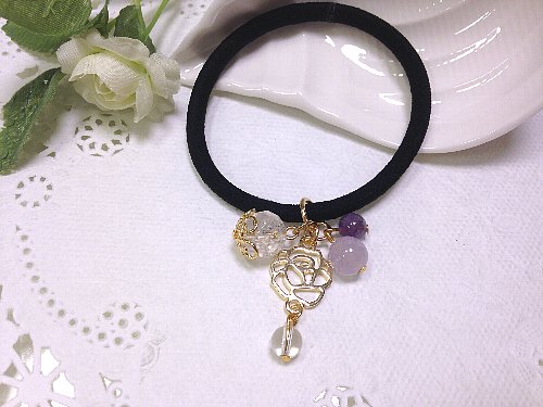 ヘアゴム 天然石 パワーストーン ラピスラズリ♡ 3連花