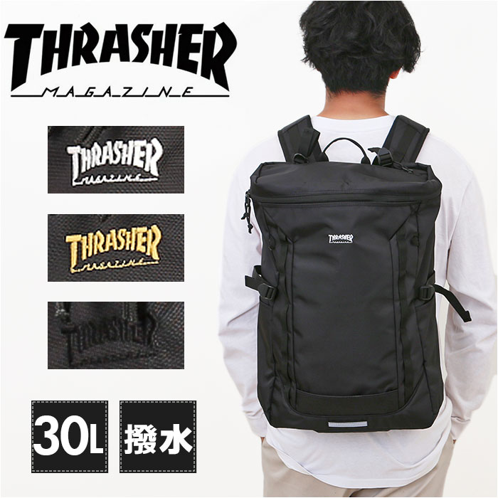 THRASHER スラッシャー リュック THR-321 定番 デイパック バックパック リュックサック メンズ レディース 大人 通学 通勤 黒 ブラック 大容量 A4 ブランド 男子 女子 大学生 高校生 中学生 ビジネス 旅行 ボックス型 メンズバッグ|BACKYARD FAMILY 雑貨タウン