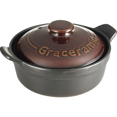 カクセー／グレイスラミック 陶製洋風土鍋17cm GC-01 （Graceramic・電子レンジ対応・オーブン対応・ガスグリル対応・オーブントースター対応・直火対応）